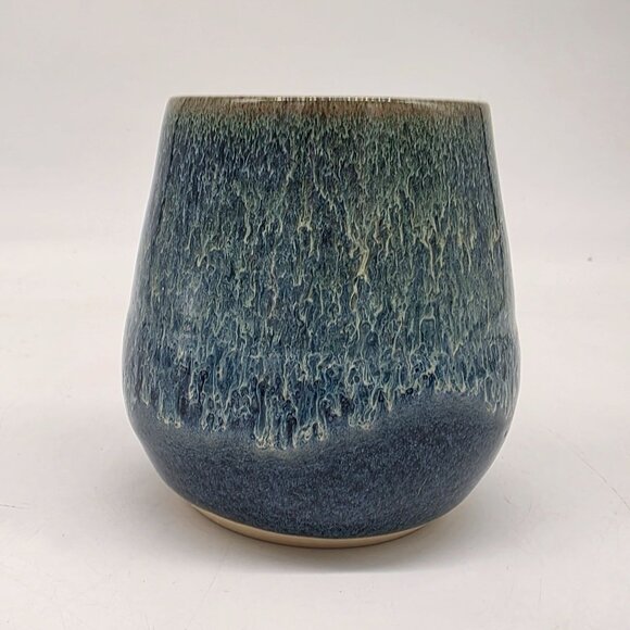 Handcrafted Ceramic Mug With Drip Glaze Finish In Blue & Green Tones Signed - Picture 8 of 8